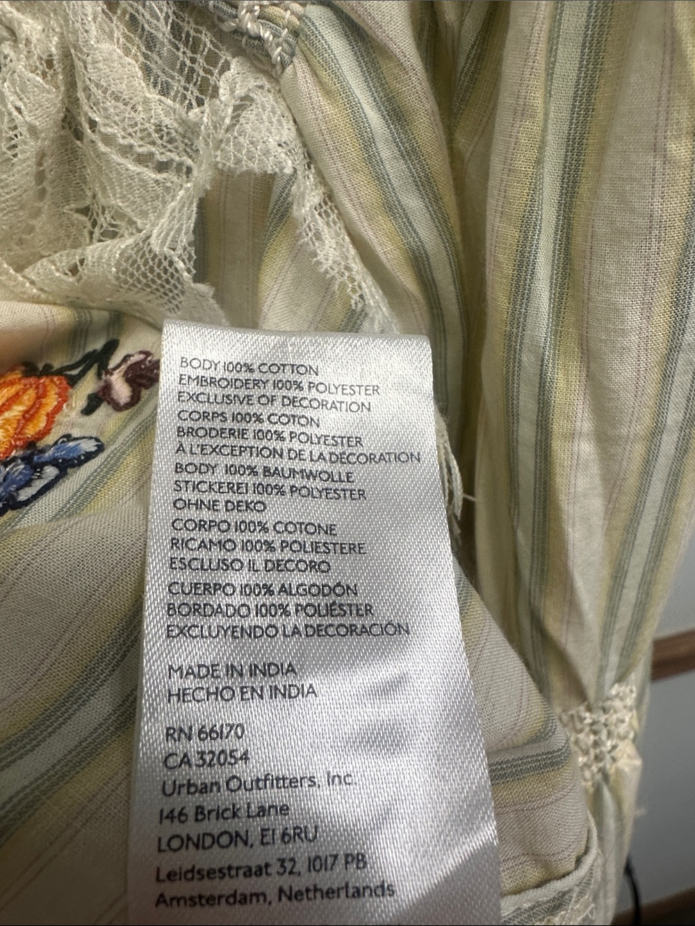 Kimchi Blue Women’s Cream Striped Peasant Top and shorts SET with Embroidery - Picture 3 of 9